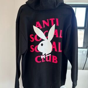 Anti Social Social Club Black Hoodie with Pink and White Graphic Playboy bunny